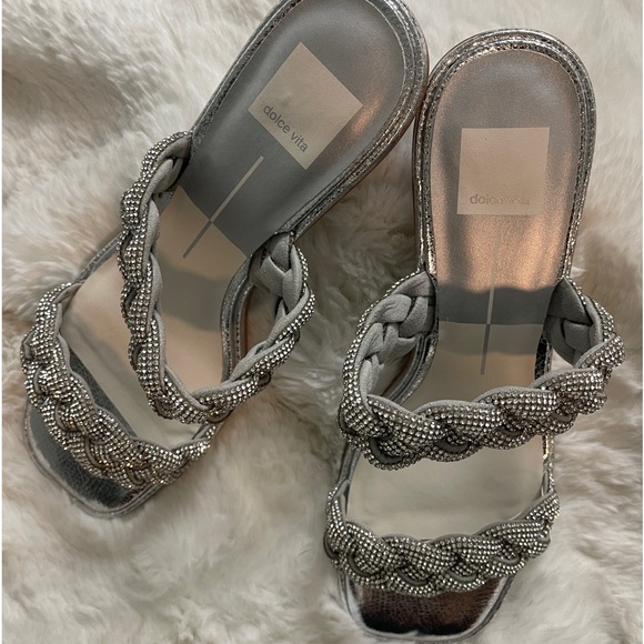 Ronin Rhinestone Braided Block-Heel Sandals Silver Size 9.5 - Picture 3 of 10